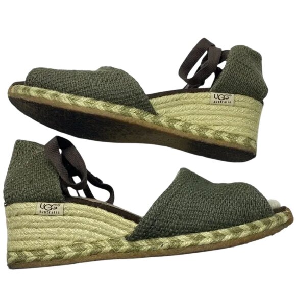UGG Delmar Olive and Natural Jute Styling Espadrille Wedge, Size 7 - Picture 3 of 10